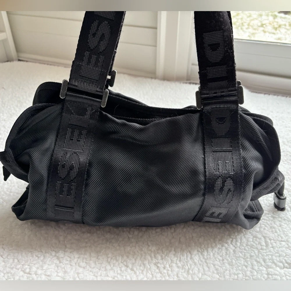 Diesel Vintage Y2K Black Logo Nylon Shoulder Bag with Leather Handles - Picture 3 of 6